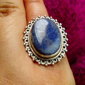 Vintage Lapislazuli Womens Ring Blue Stone 925 Sterling Silver